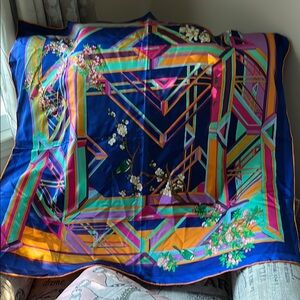 Silk hand rolled  birds and flowers scarf